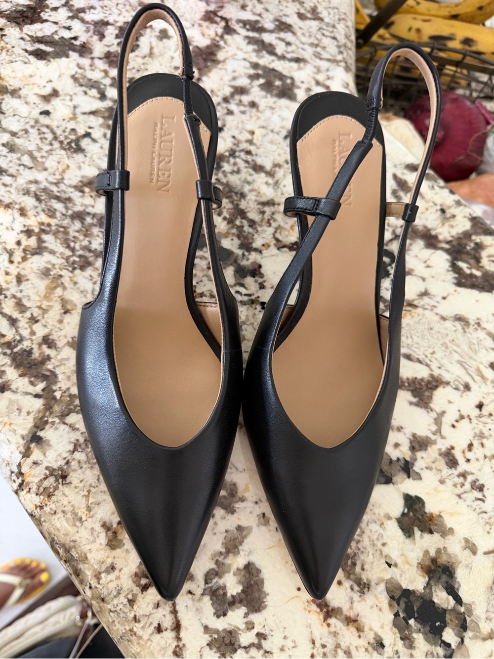 Ralph Lauren Black Pointed Slingback Heels